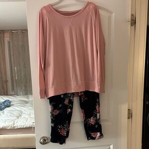 Pink Long Sleeve Top and Floral Pants Set pajamas